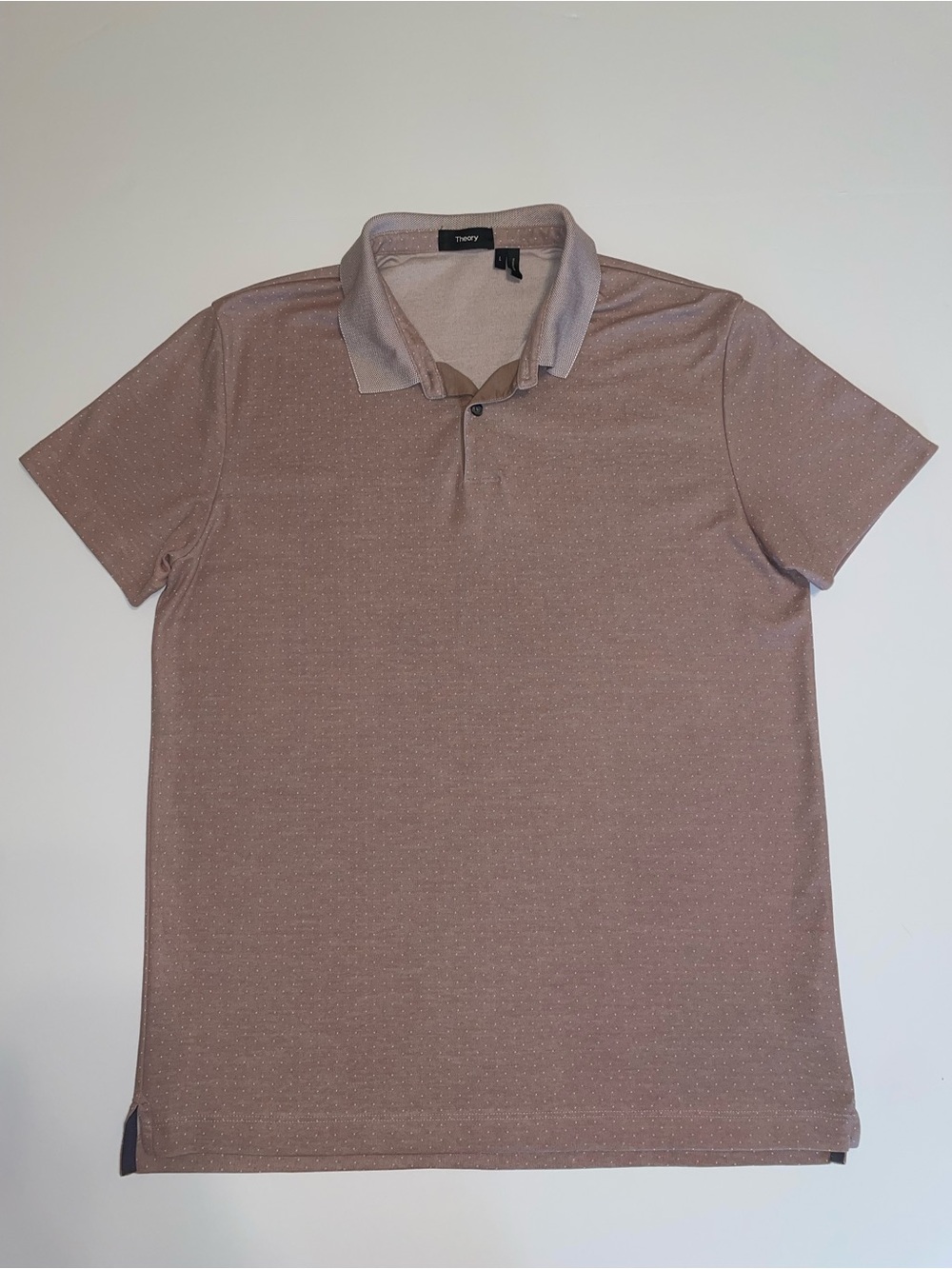 Theory Mens Standard Polo Shirt Micro Dot Print Pima Cotton Blend Mauve L